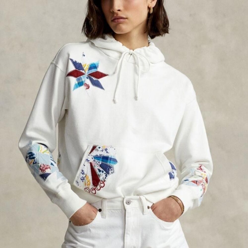 Polo Ralph Lauren Women’s White Logo Quilted Motif Fleece Hoodie
